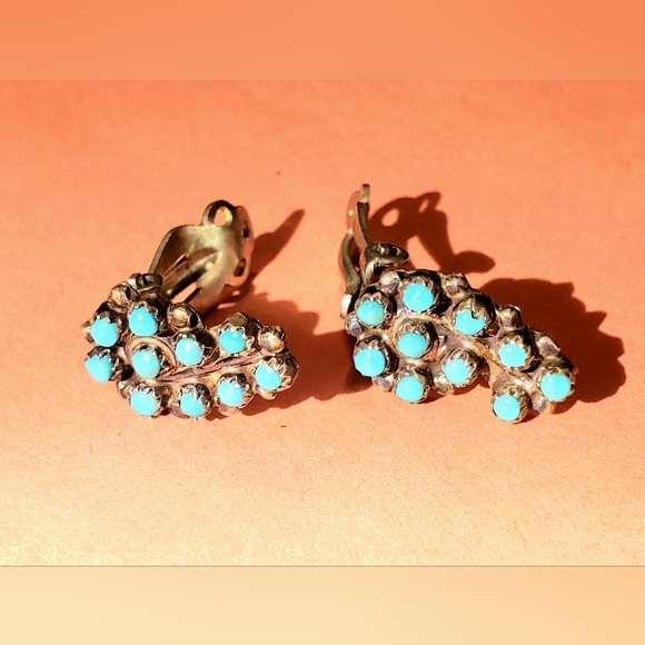 Vintage 925 Native American sterling silver&turquoise snake eye clip on earrings - Picture 3 of 3